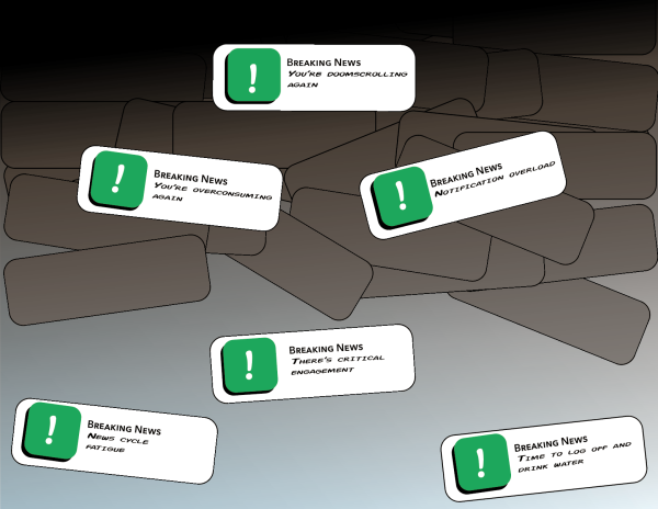 A graphic showing multiple notification bubbles in front of a gray background.